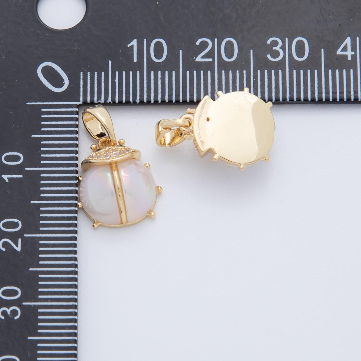 18K Gold Filled White Acrylic Micro Paved CZ Ladybug Insect Pendant | AH771