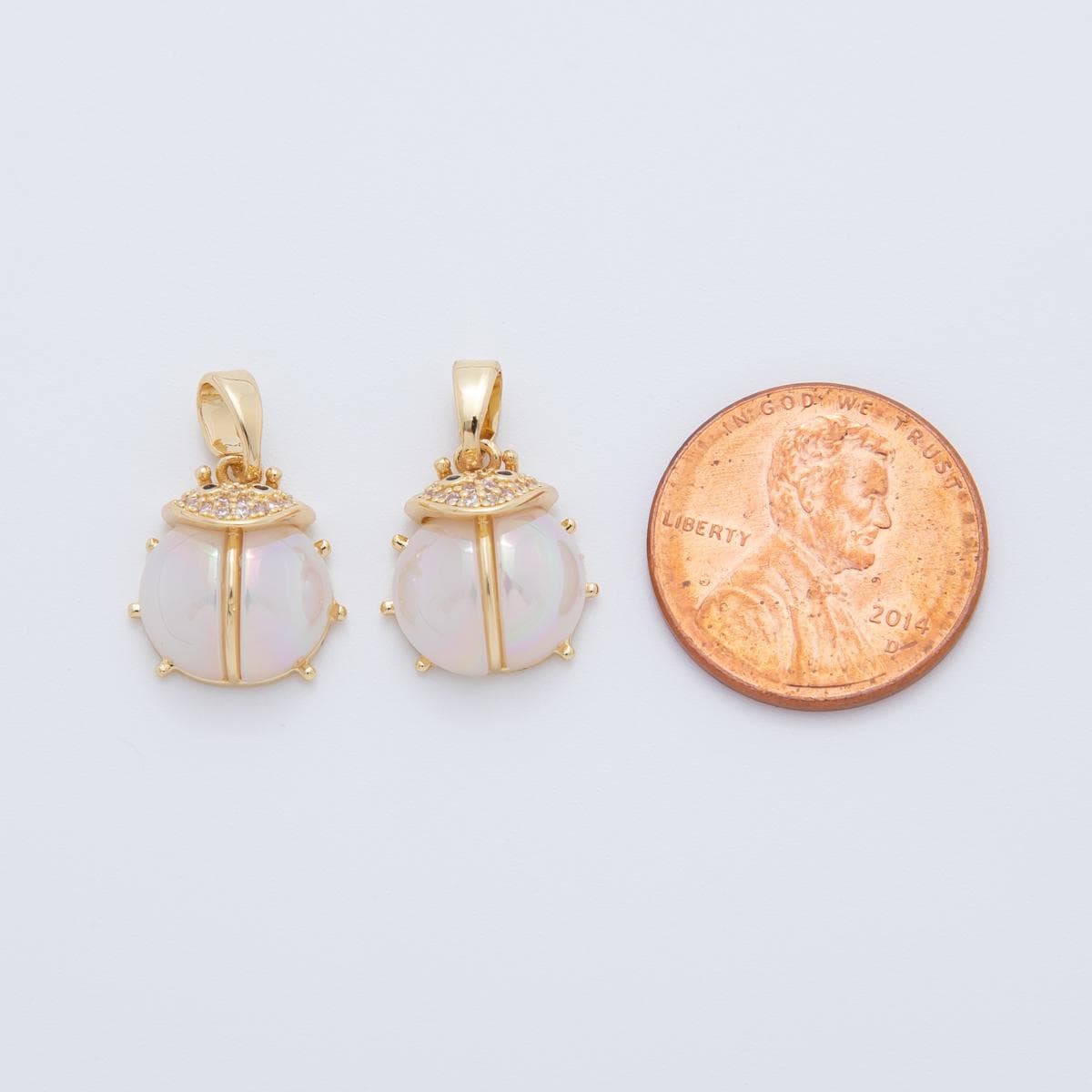18K Gold Filled White Acrylic Micro Paved CZ Ladybug Insect Pendant | AH771