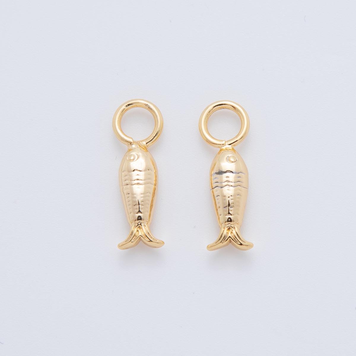 Mini Hoops Dangle Charm 18k Gold Filled Fish Charm with Large Loop for Everyday Charm DIY Earring Jewelry Making Supply AF-761