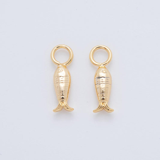 Mini Hoops Dangle Charm 18k Gold Filled Fish Charm with Large Loop for Everyday Charm DIY Earring Jewelry Making Supply AF-761