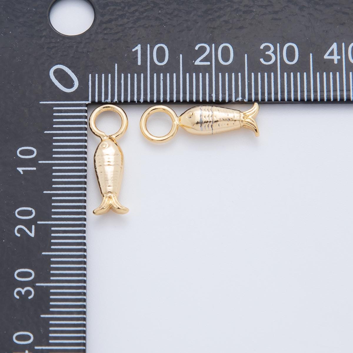 Mini Hoops Dangle Charm 18k Gold Filled Fish Charm with Large Loop for Everyday Charm DIY Earring Jewelry Making Supply AF-761
