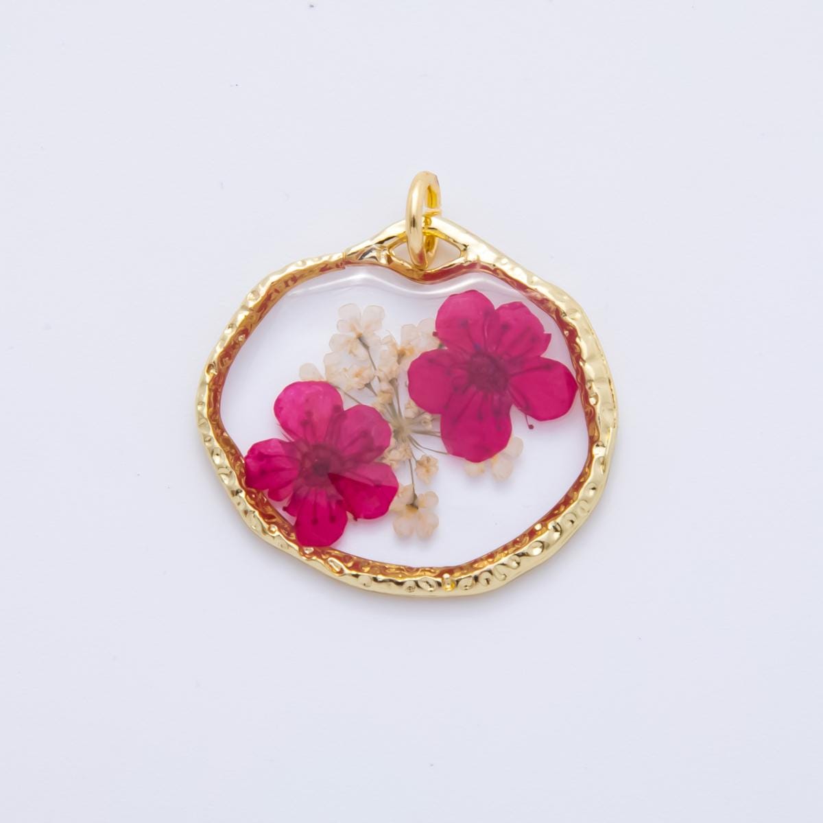 18K Gold Filled 23mm Resin Flower Halo Medallion Charm | AH866 - AH870