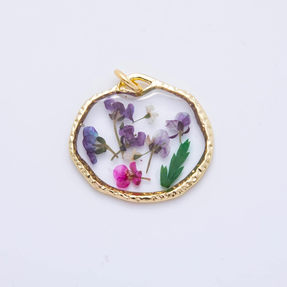 18K Gold Filled 23mm Resin Flower Halo Medallion Charm | AH866 - AH870