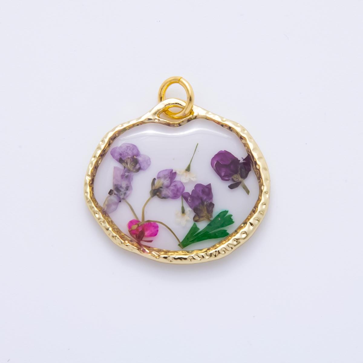 18K Gold Filled 23mm Resin Flower Halo Medallion Charm | AH866 - AH870