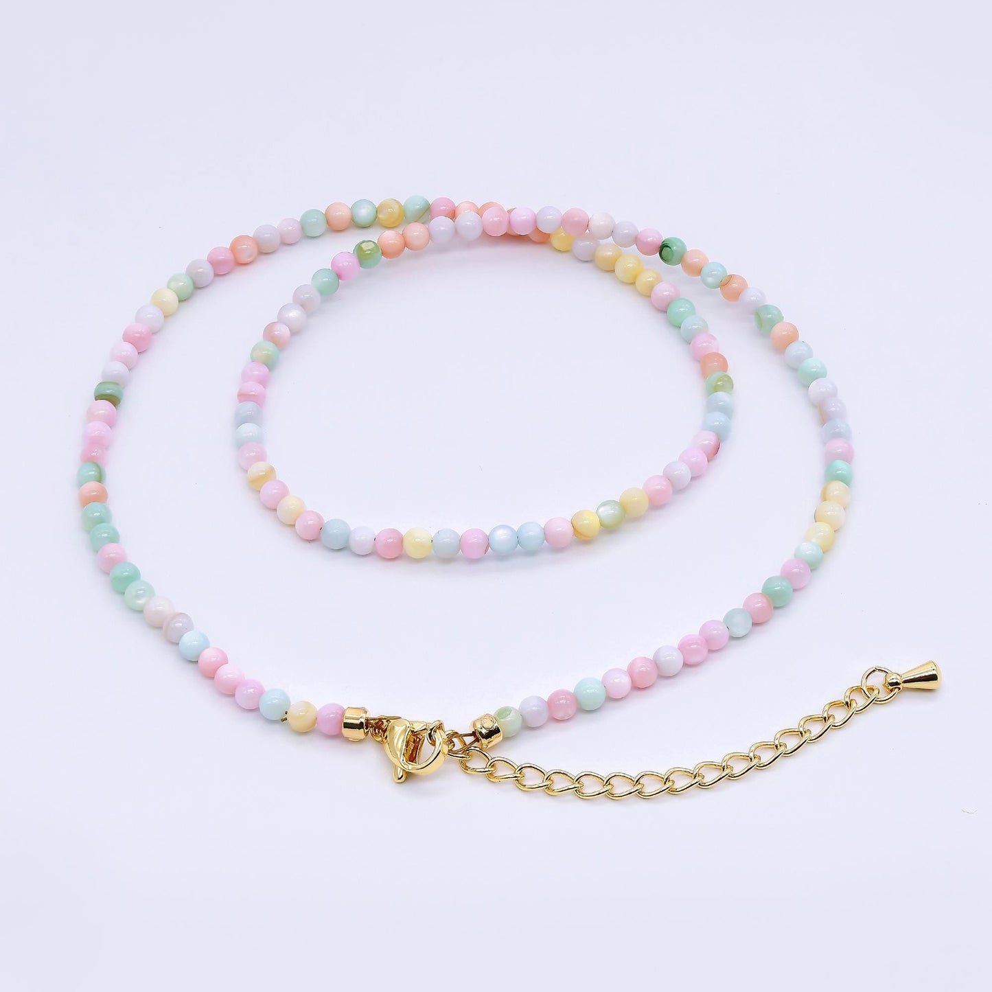 24K Gold Filled Shell Pearl Pastel Multi Color Beads 15.76 inch Layer Necklace Minimalist Jewelry | WA-3167