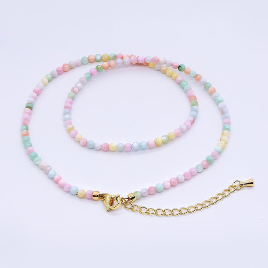 24K Gold Filled Shell Pearl Pastel Multi Color Beads 15.76 inch Layer Necklace Minimalist Jewelry | WA-3167