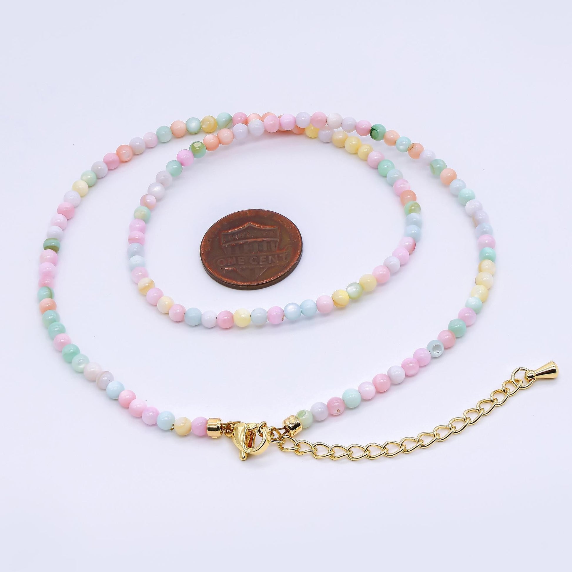 24K Gold Filled Shell Pearl Pastel Multi Color Beads 15.76 inch Layer Necklace Minimalist Jewelry | WA-3167