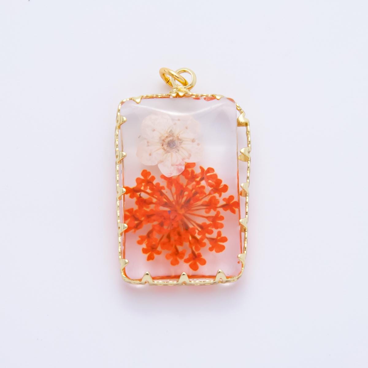 18K Gold Filled 35mm Resin Prism Frame Flower Charm | AH871 AH872