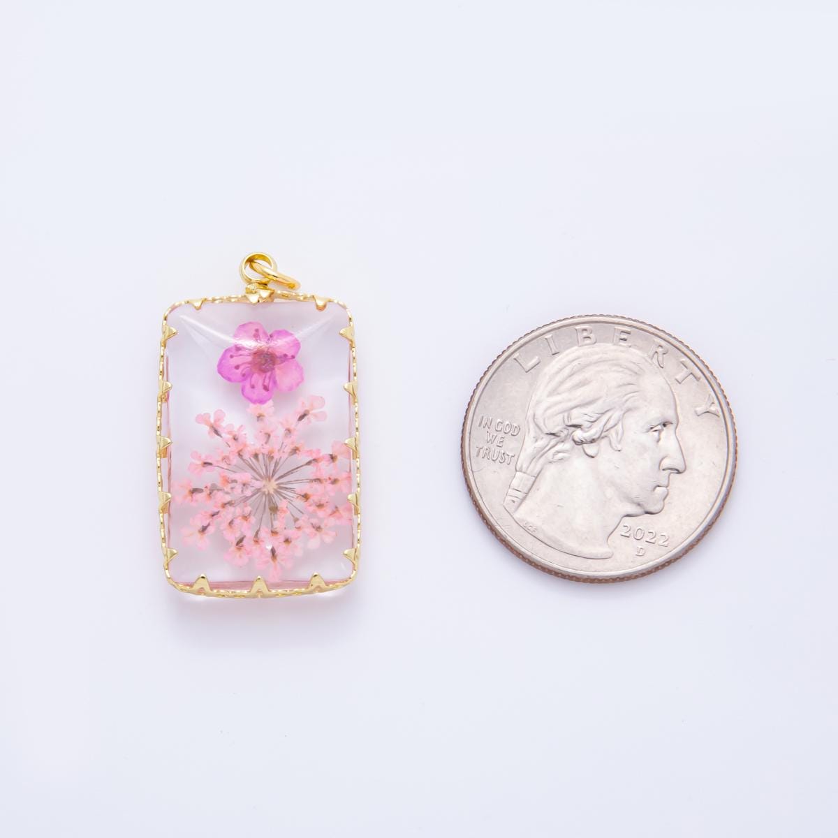 18K Gold Filled 35mm Resin Prism Frame Flower Charm | AH871 AH872