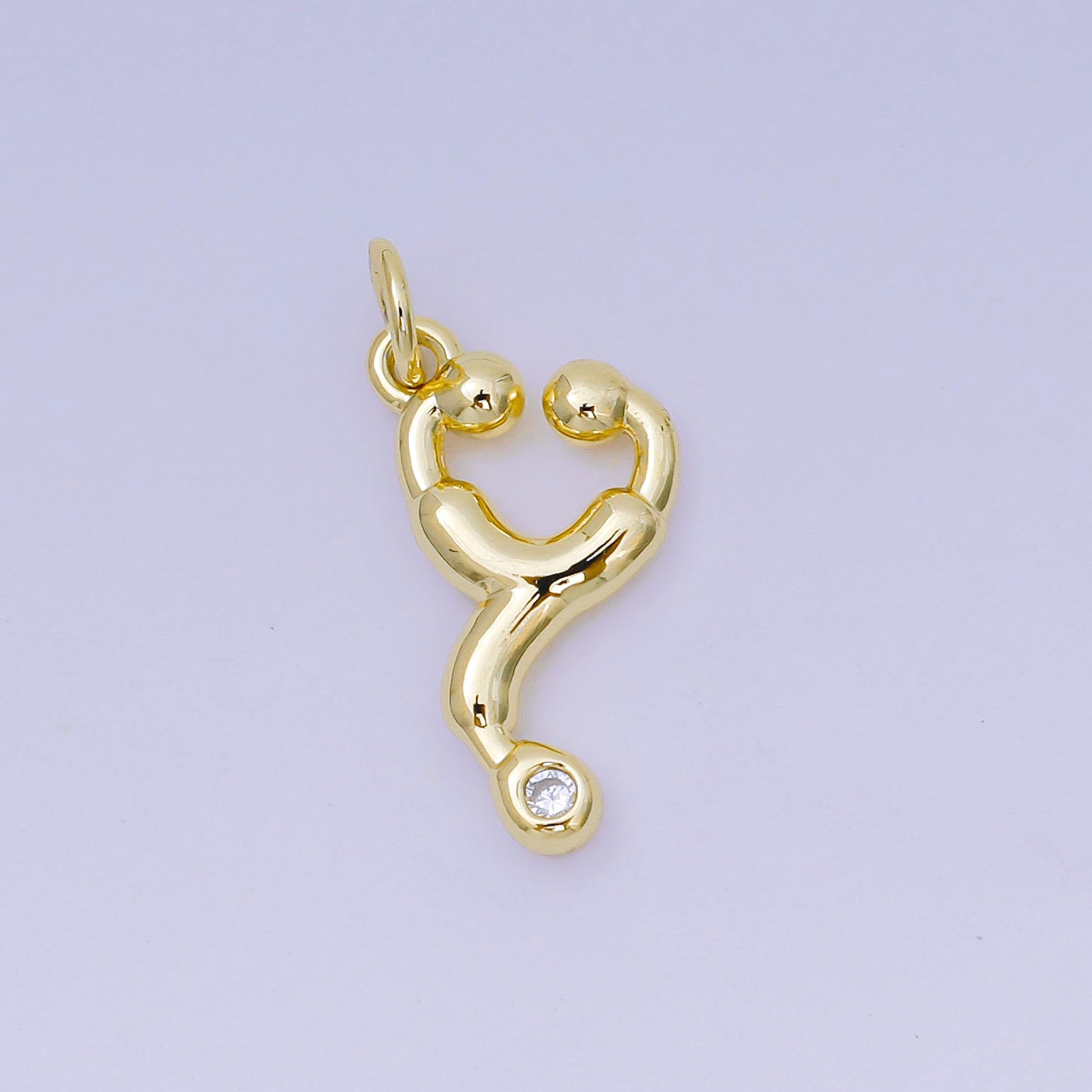 Tiny 3D multidimensional doctor stethoscope heart 24k gold filled charm | AJ-479