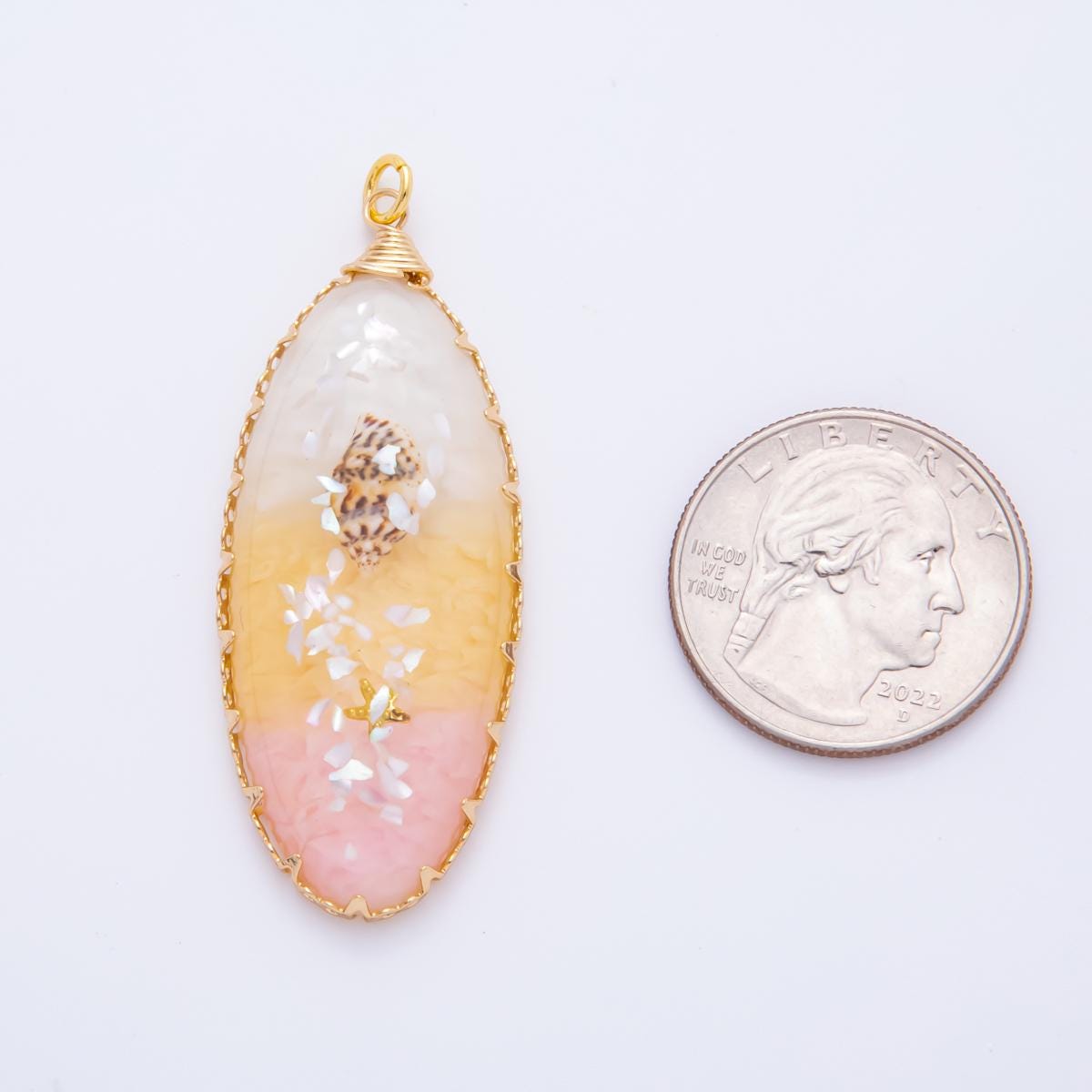 18K Gold Filled 54mm Resin Sunset Sand Beach Charm | AH873