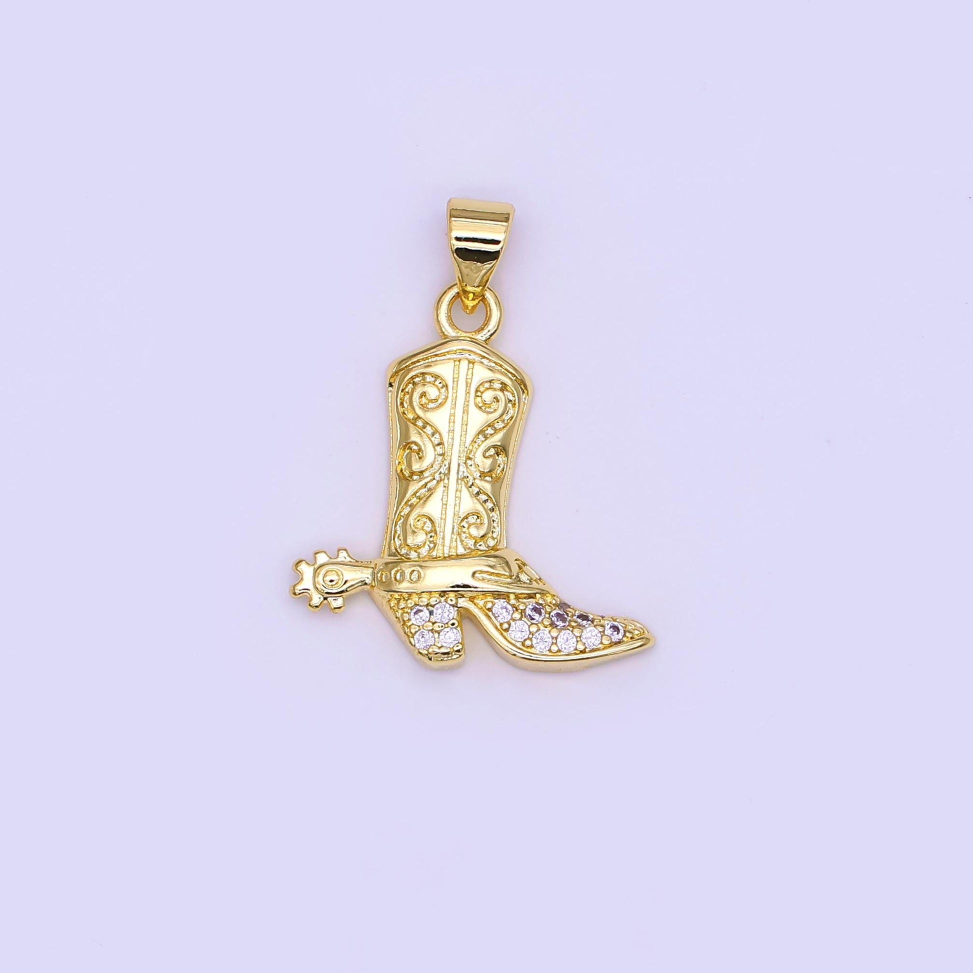 24k gold filled Cowboy Boot charm Micro Pave CZ Dainty Shoes necklace bracelet pendant diy jewelry findings AH-468