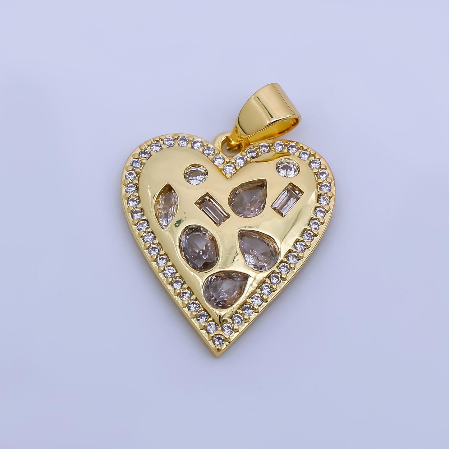 24K Gold Filled Clear CZ Multi Shaped Geometric Heart Pendant | AH-454