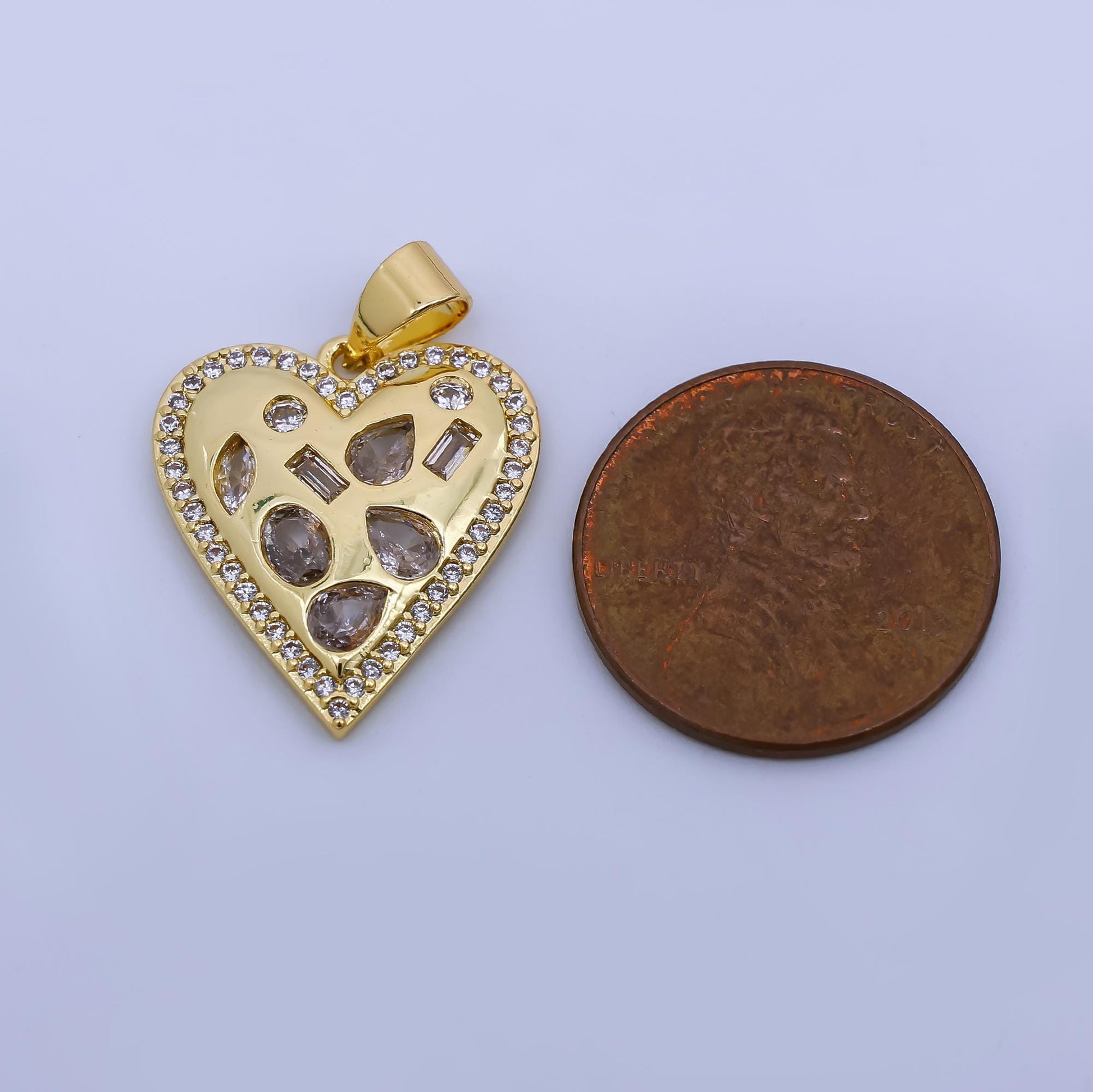 24K Gold Filled Clear CZ Multi Shaped Geometric Heart Pendant | AH-454
