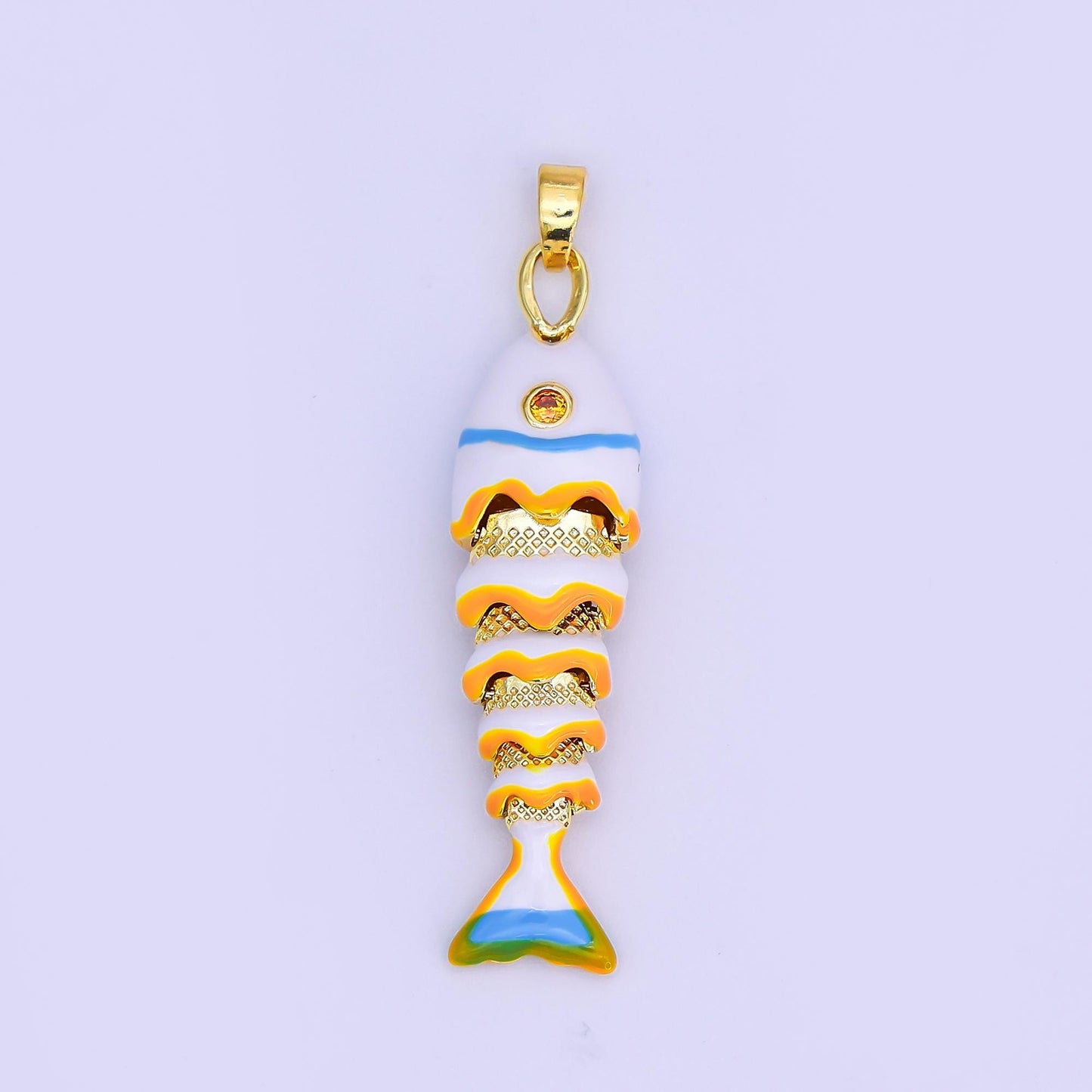 Long Colorful Enamel Sardines Fish 24k Gold Filled Moveable Fish Beach Under the Sea Animal Charm | ah-497