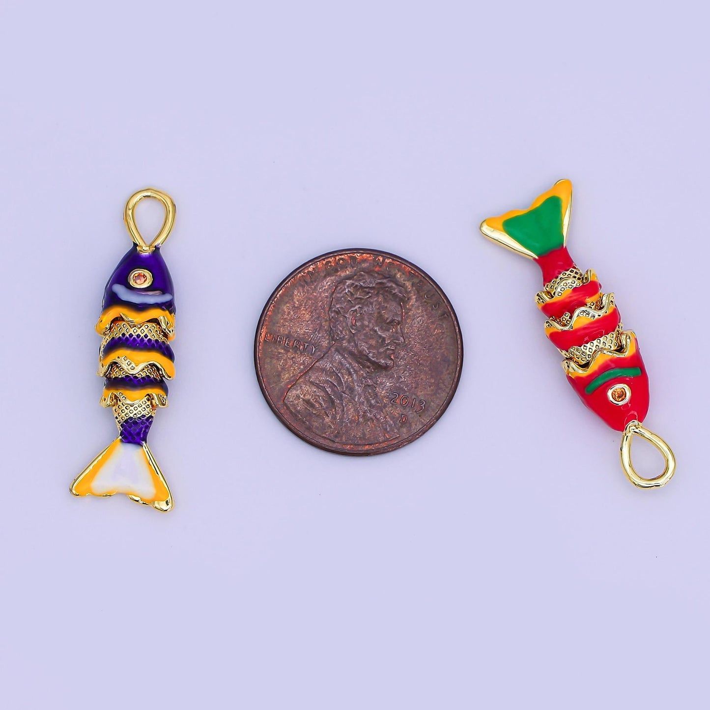 Colorful Enamel 3d movable fish 24k gold filled pendant gold fish charm for necklace fish lover gift AH-492