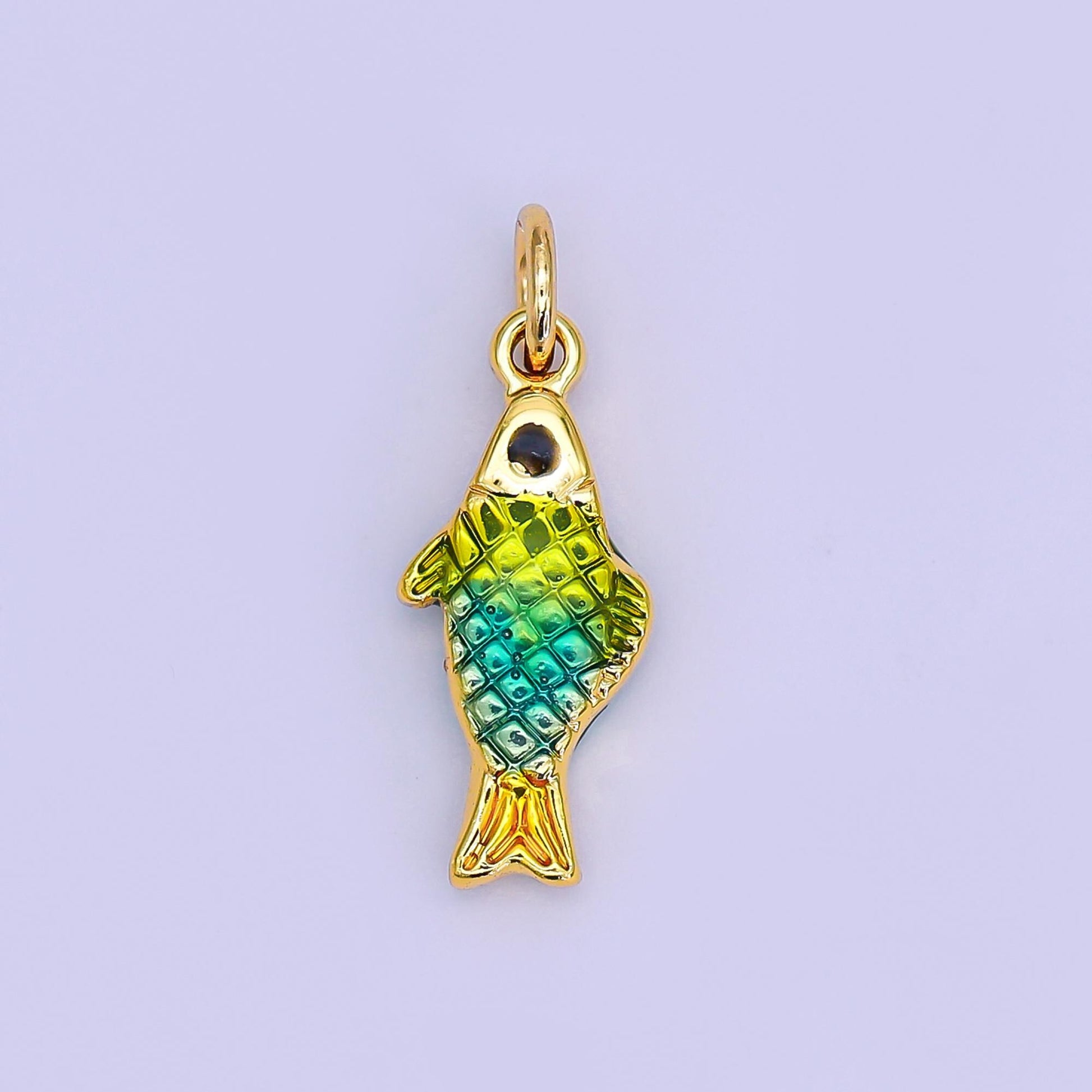 Mini Enamel Green fish Charms 24K Gold Filled Baby fish Pendant, fish Charm Bracelet Necklace for DIY Jewelry Making Supply AJ-337