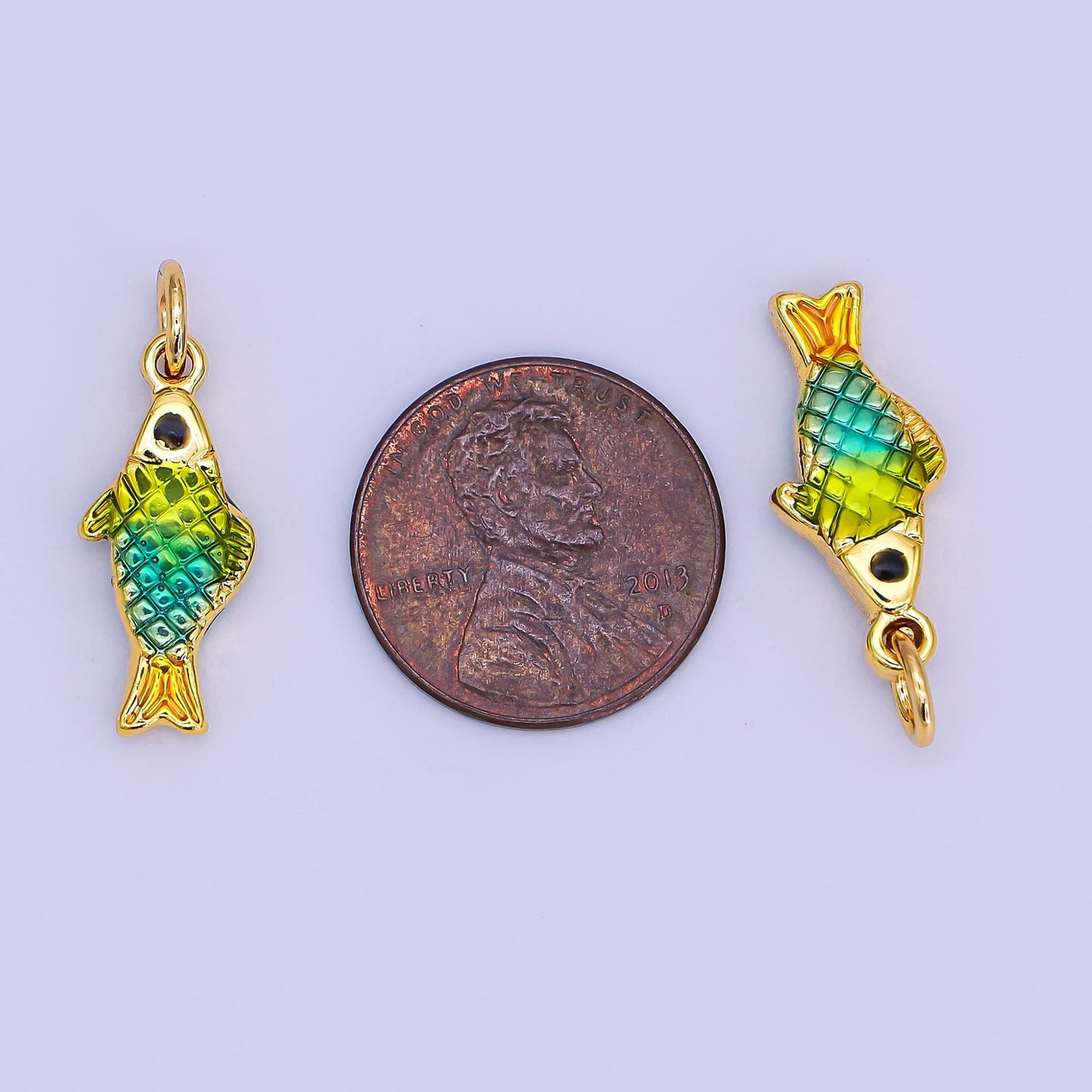Mini Enamel Green fish Charms 24K Gold Filled Baby fish Pendant, fish Charm Bracelet Necklace for DIY Jewelry Making Supply AJ-337