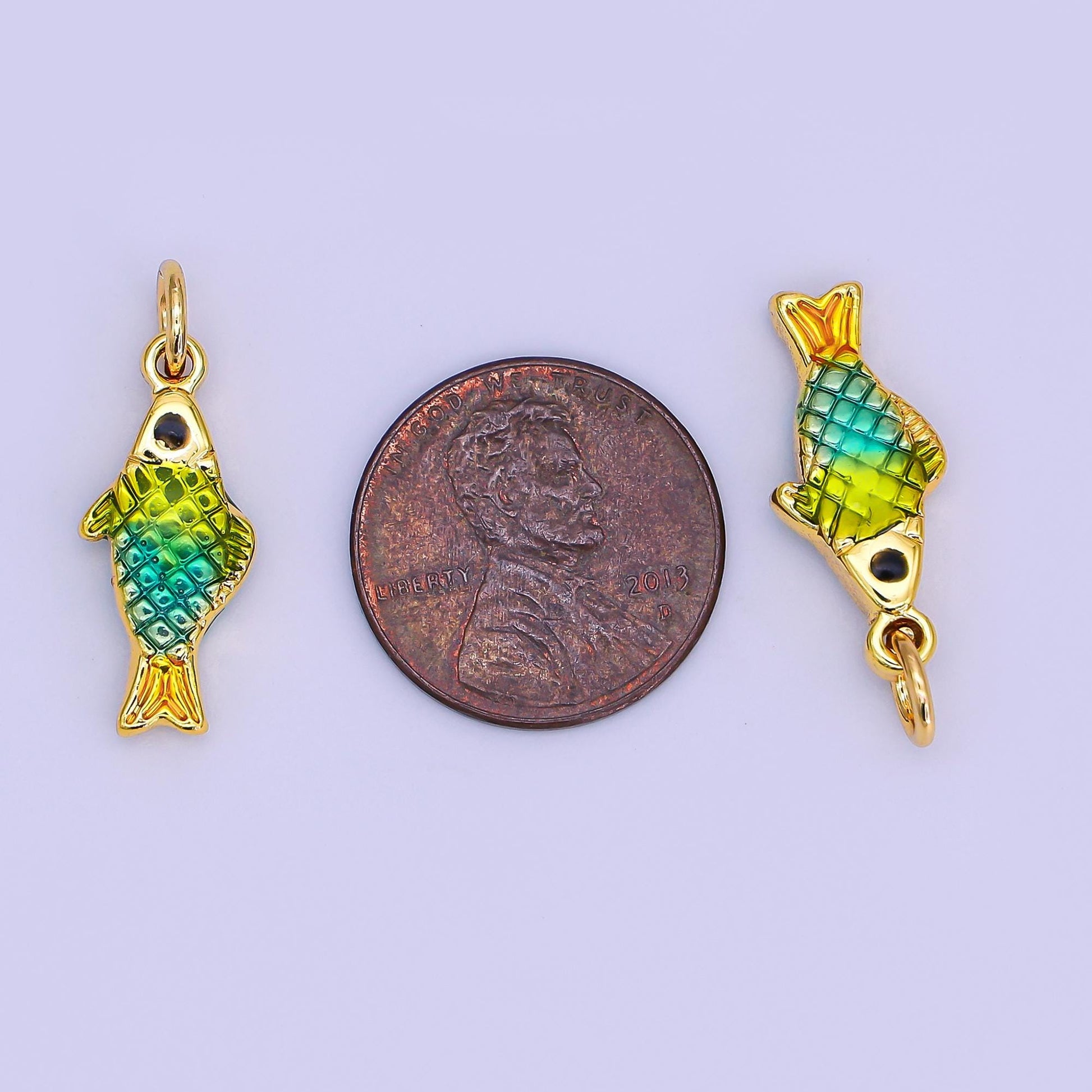 Mini Enamel Green fish Charms 24K Gold Filled Baby fish Pendant, fish Charm Bracelet Necklace for DIY Jewelry Making Supply AJ-337