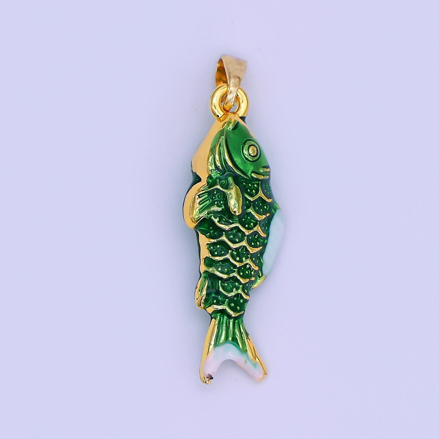 Mini Enamel Green fish Charms 24K Gold Filled fish Pendant, fish Charm Bracelet Necklace for DIY Jewelry Making Supply AH-494
