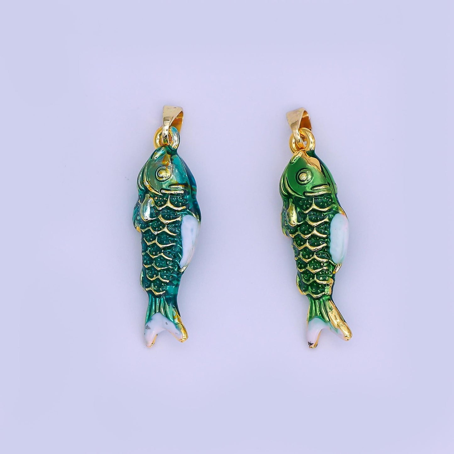 Mini Enamel Green fish Charms 24K Gold Filled fish Pendant, fish Charm Bracelet Necklace for DIY Jewelry Making Supply AH-494