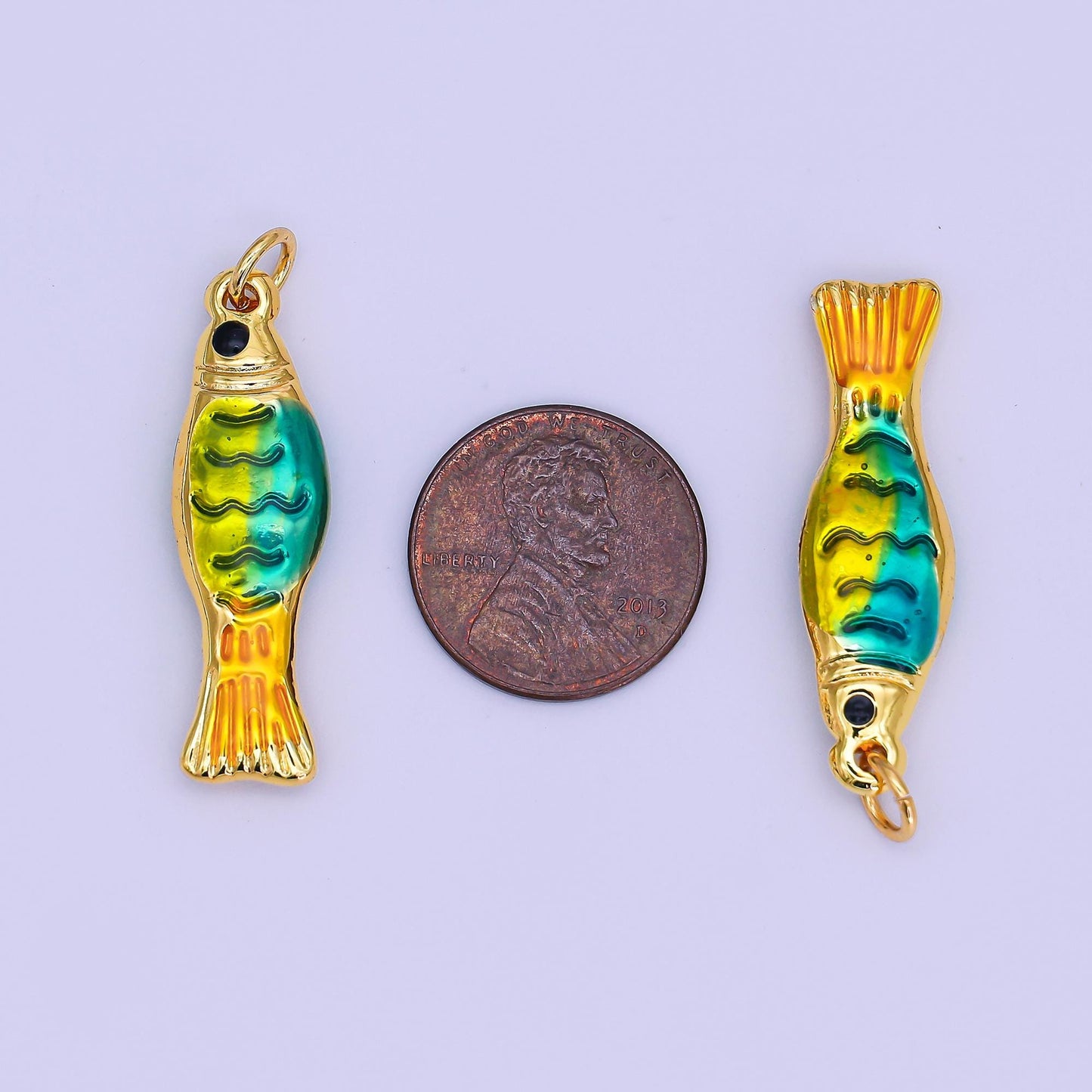 Mini Enamel Green fish Charms 24K Gold Filled Baby fish Pendant, fish Charm Bracelet Necklace for DIY Jewelry Making Supply AJ-338