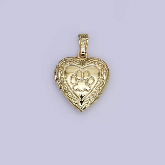 Classis Paw Print Heart Locket Pendants Pet Photo Locket Charm for Necklace bracelet in 24k gold filled Supply AH-488