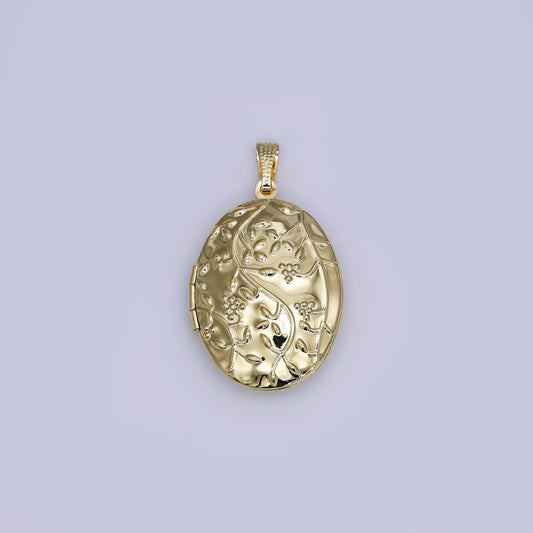 24k gold filled engraved Oval floral flower locket pendant in gold AH-487