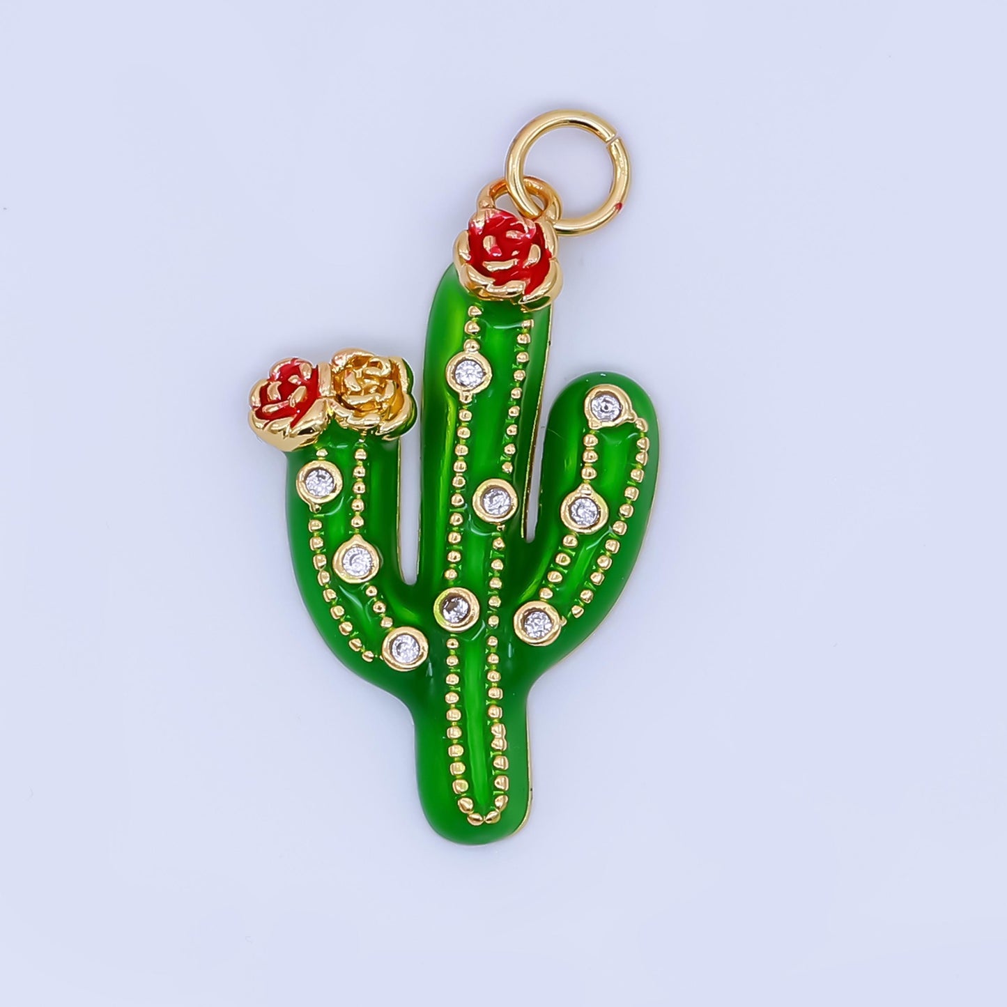 24k gold filled Green Enamel Cactus Charm Succulent theme Necklace Bracelet Supply | AJ-433