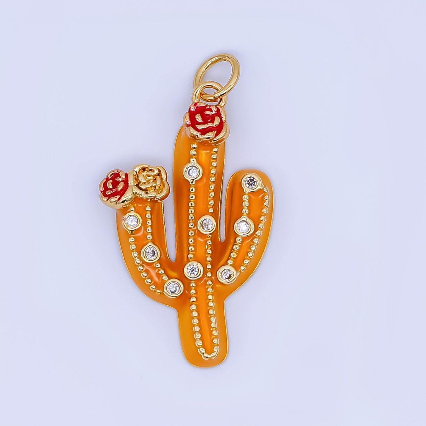 24k gold filled Green Enamel Cactus Charm Succulent theme Necklace Bracelet Supply | AJ-433