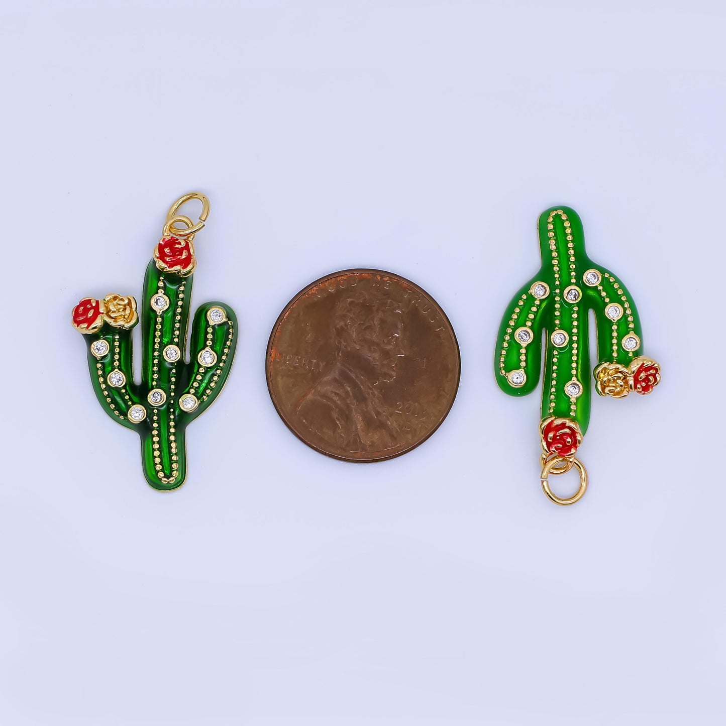 24k gold filled Green Enamel Cactus Charm Succulent theme Necklace Bracelet Supply | AJ-433