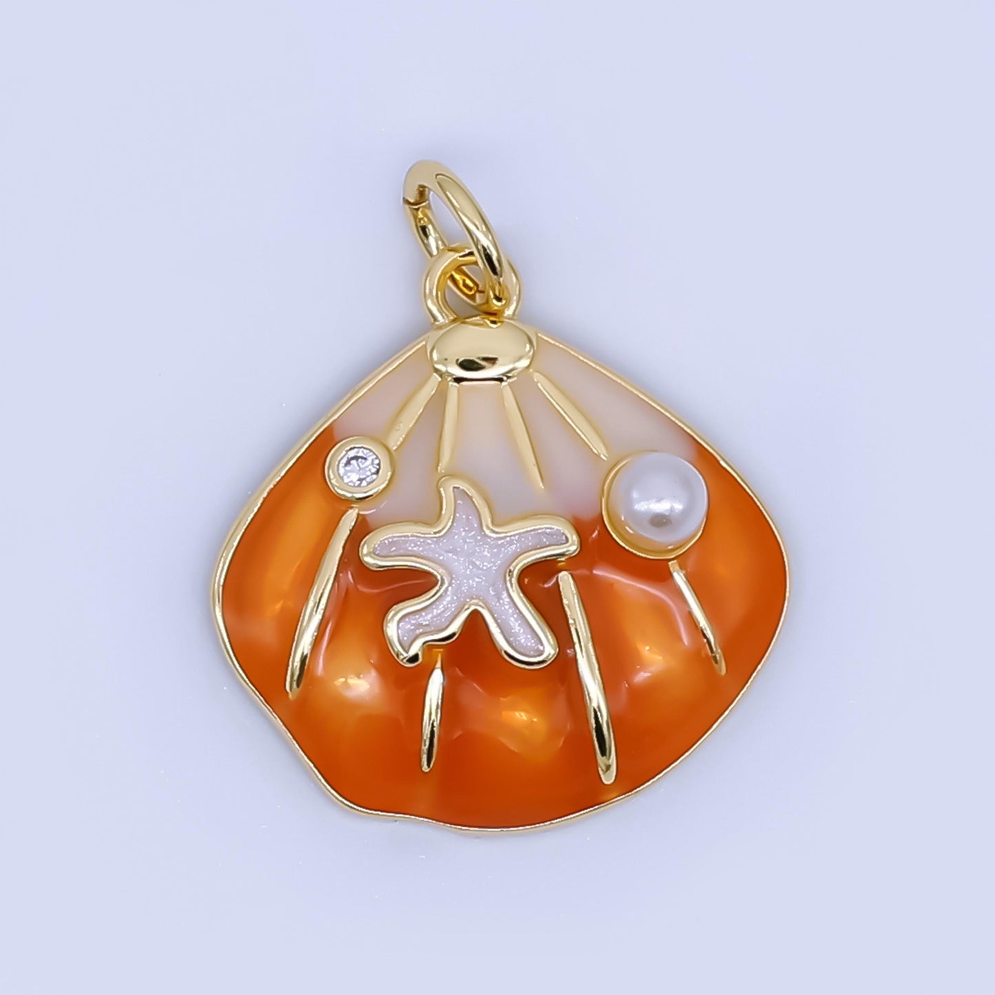 Dainty Colorful 24k gold filled pearl Enamel clam sea shell pendant Charm | AF-431