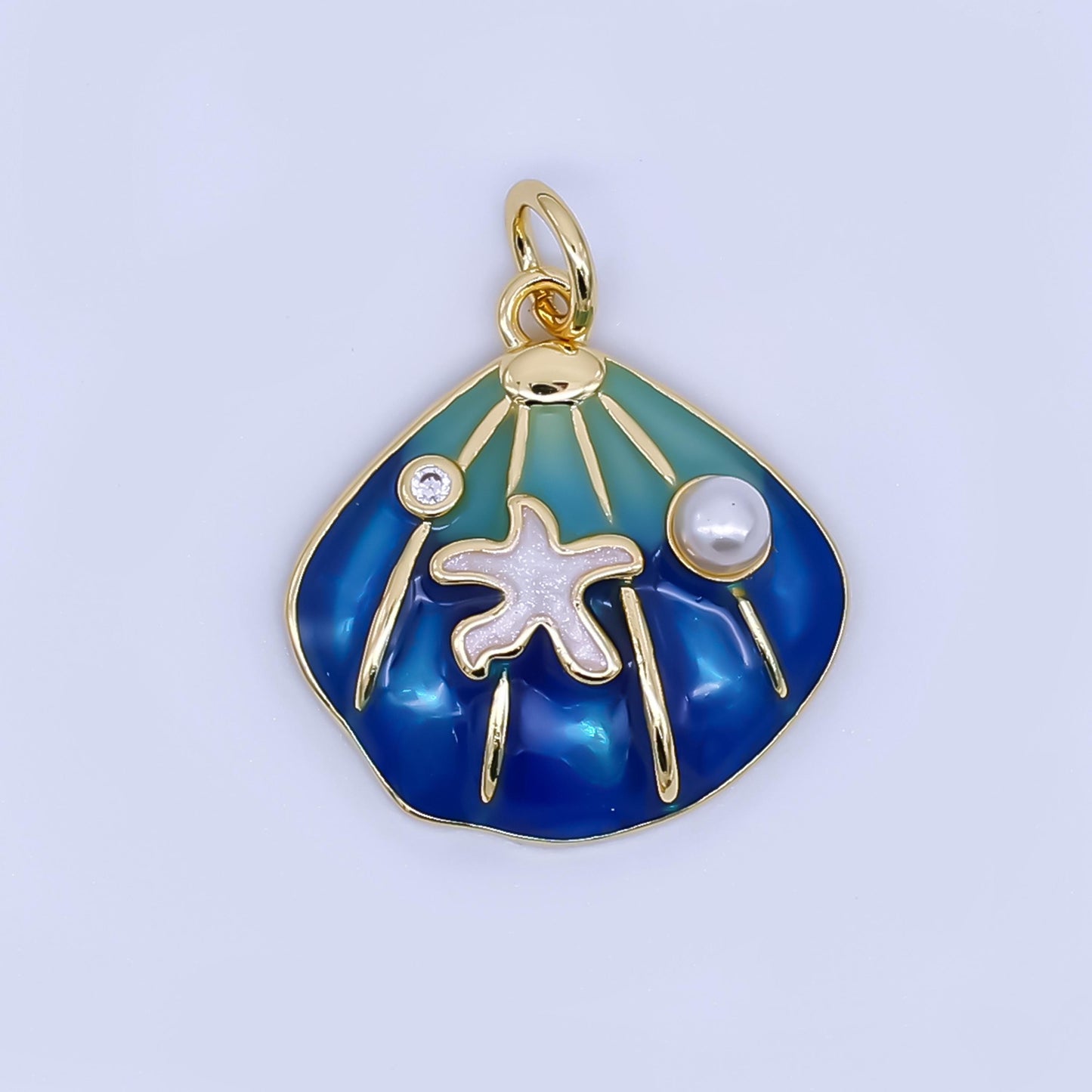 Dainty Colorful 24k gold filled pearl Enamel clam sea shell pendant Charm | AF-431