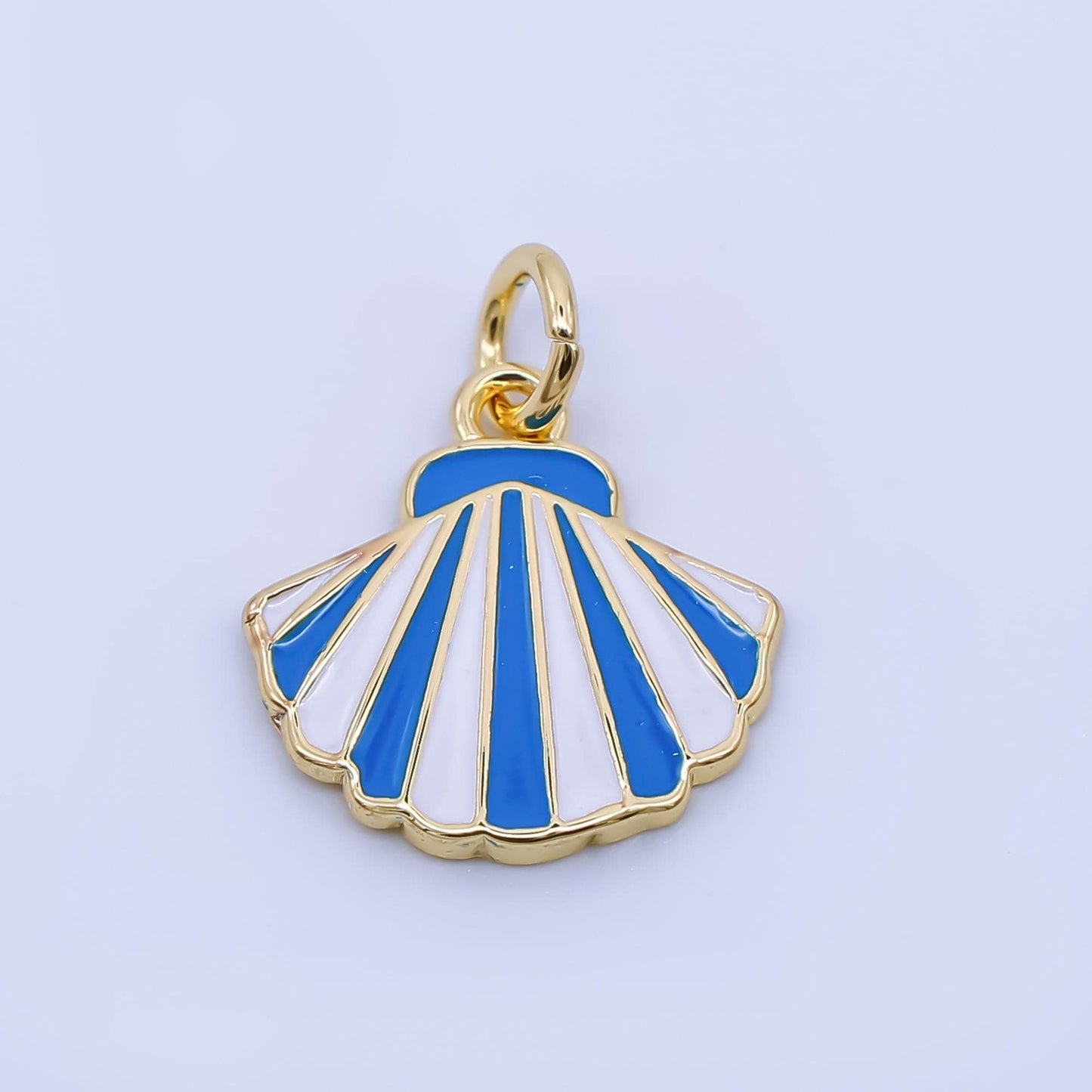 24k gold fill Enamel Clam shaped pendant Zebra Print Heart Charm Pink Blue Purple Stripes Pendant aj-429