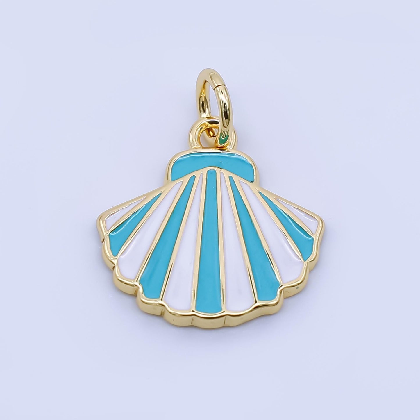 24k gold fill Enamel Clam shaped pendant Zebra Print Heart Charm Pink Blue Purple Stripes Pendant aj-429