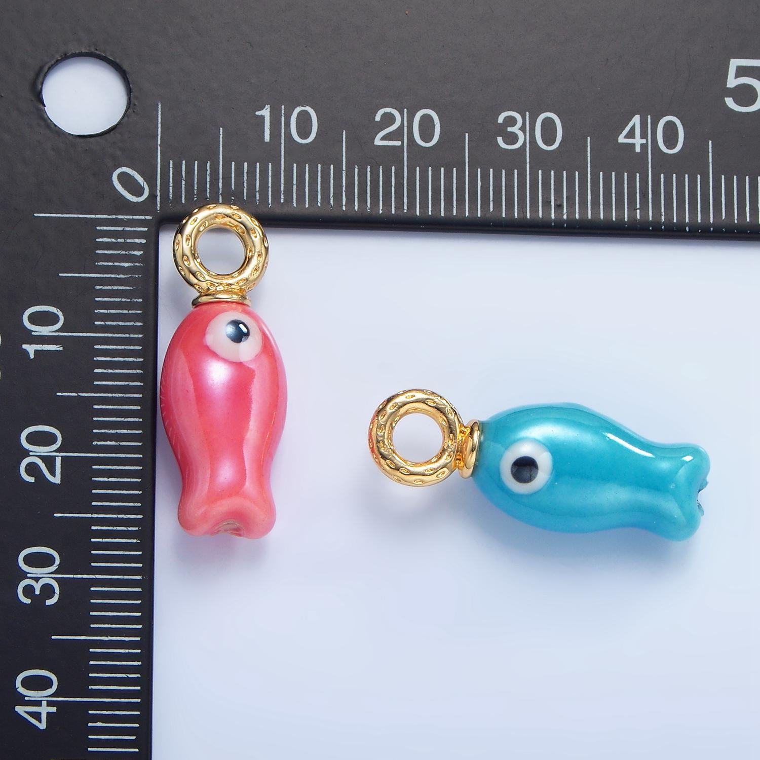 24K Gold Filled Green Fish Ocean Sea Beach Animal Ceramic Drop Pendant | AF-487