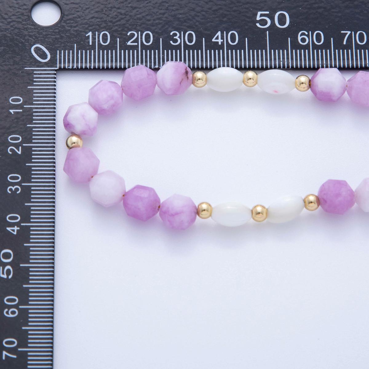 Handmade Lavender Stone Beads 18K Gold Filled Shell Pearl Gemstone Cluster Beaded Necklace | WA-092
