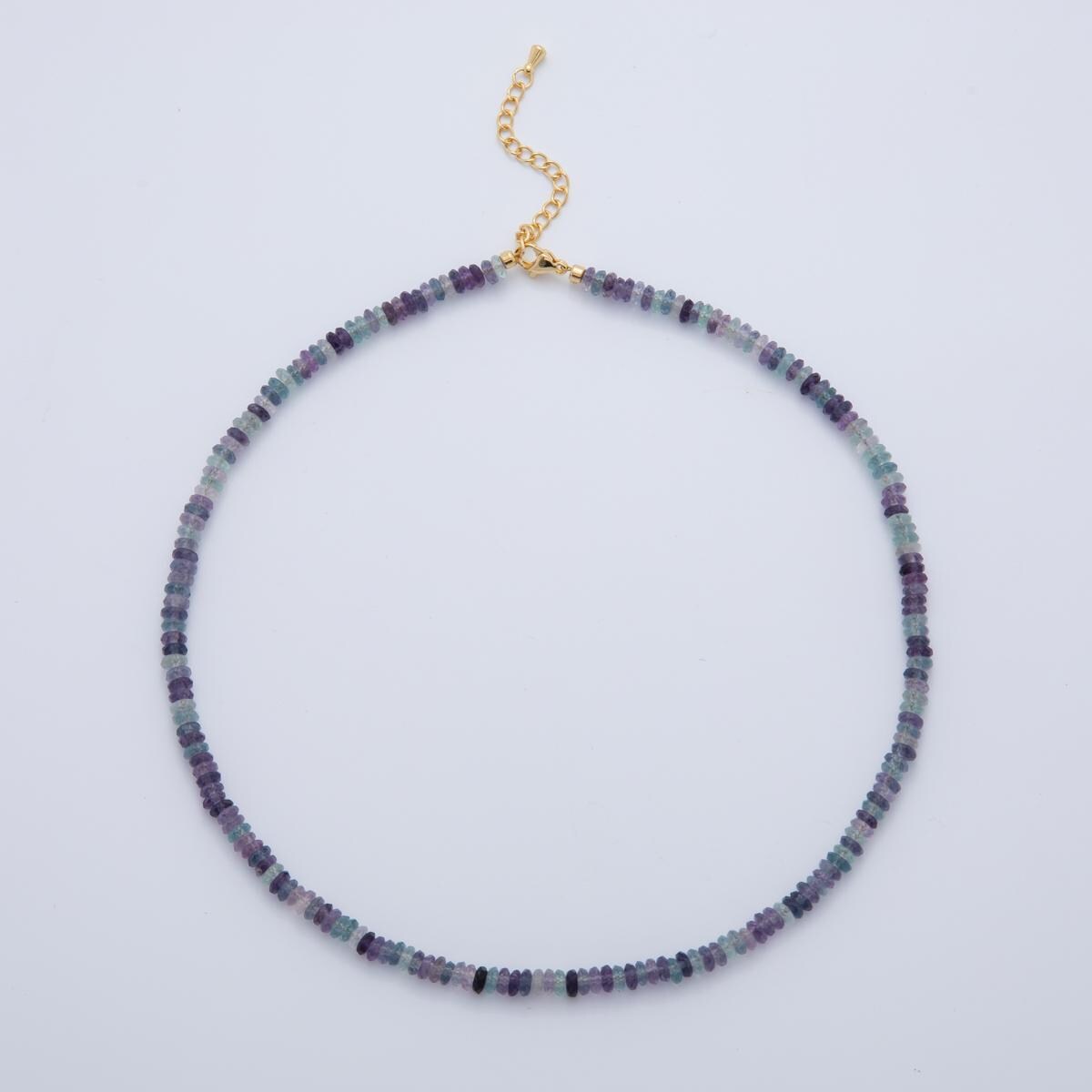 Handcrafted Fluoride Stone Beads 18K Gold Filled Gemstone Colorful Beaded Necklace 16 Inch long | WA-900