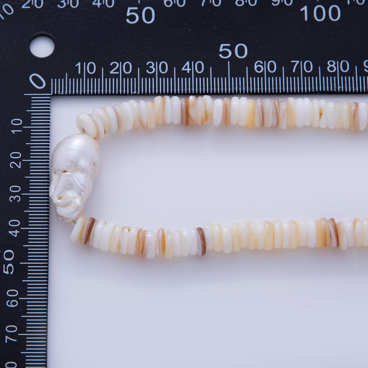 Handmade Brown Shell Pearl Necklace Rondelle Smooth w/ Freeform Nugget Beaded Cluster Necklace Summer Beach Jewelry | WA-1260