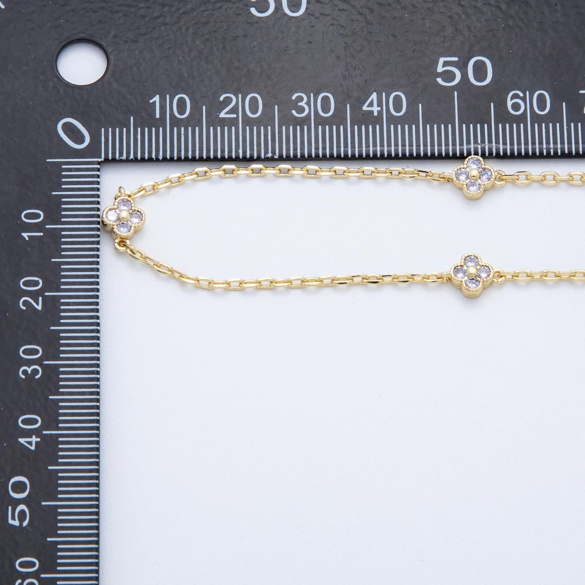 24K Gold fill Dainty Purple CZ Four Leaf Lucky Clover Chain by Yard Wholesale Gold Chain Clover Cable Chain for Jewelry Making | ROLL1620
