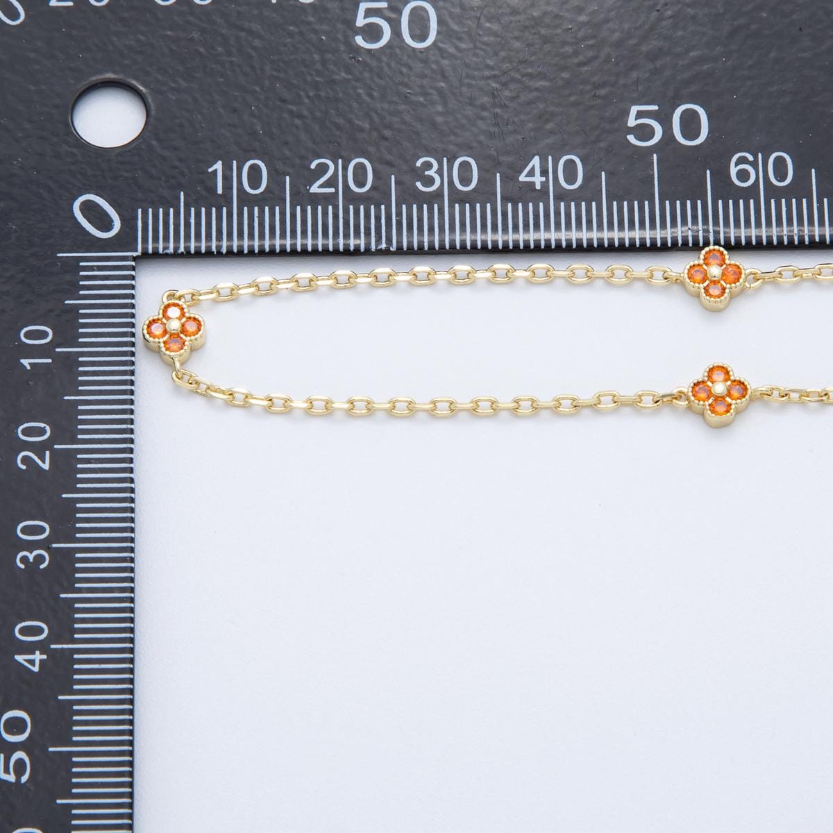 24K Gold fill Dainty Orange CZ Four Leaf Lucky Clover Chain by Yard Wholesale Gold Chain Clover Cable Chain for Jewelry Making | ROLL1621