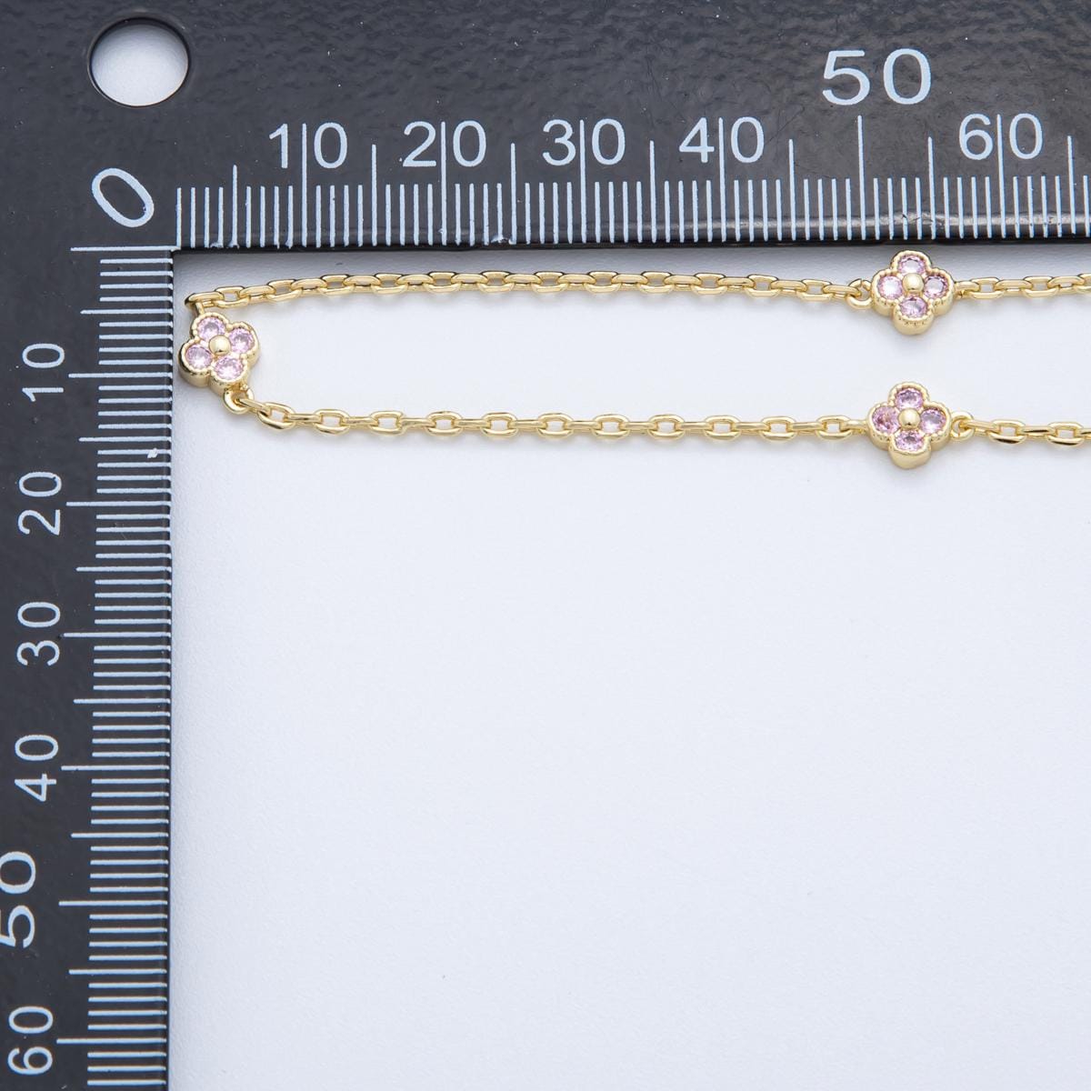24K Gold fill Dainty PINK CZ Four Leaf Lucky Clover Chain by Yard Wholesale Gold Chain Clover Cable Chain for Jewelry Making | ROLL1622