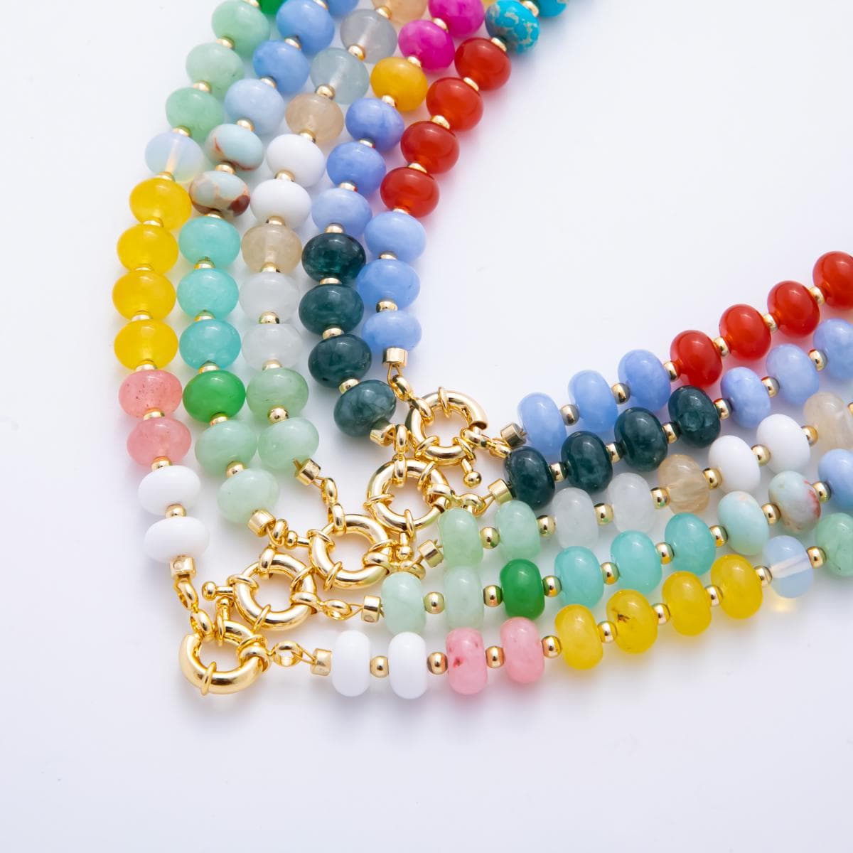 Colorful Candy Beaded handmade Gemstone Necklace Rondelle Bead Cluster 18k gold filled necklace With Sailor Clasp for Charm Holder | WA-3318