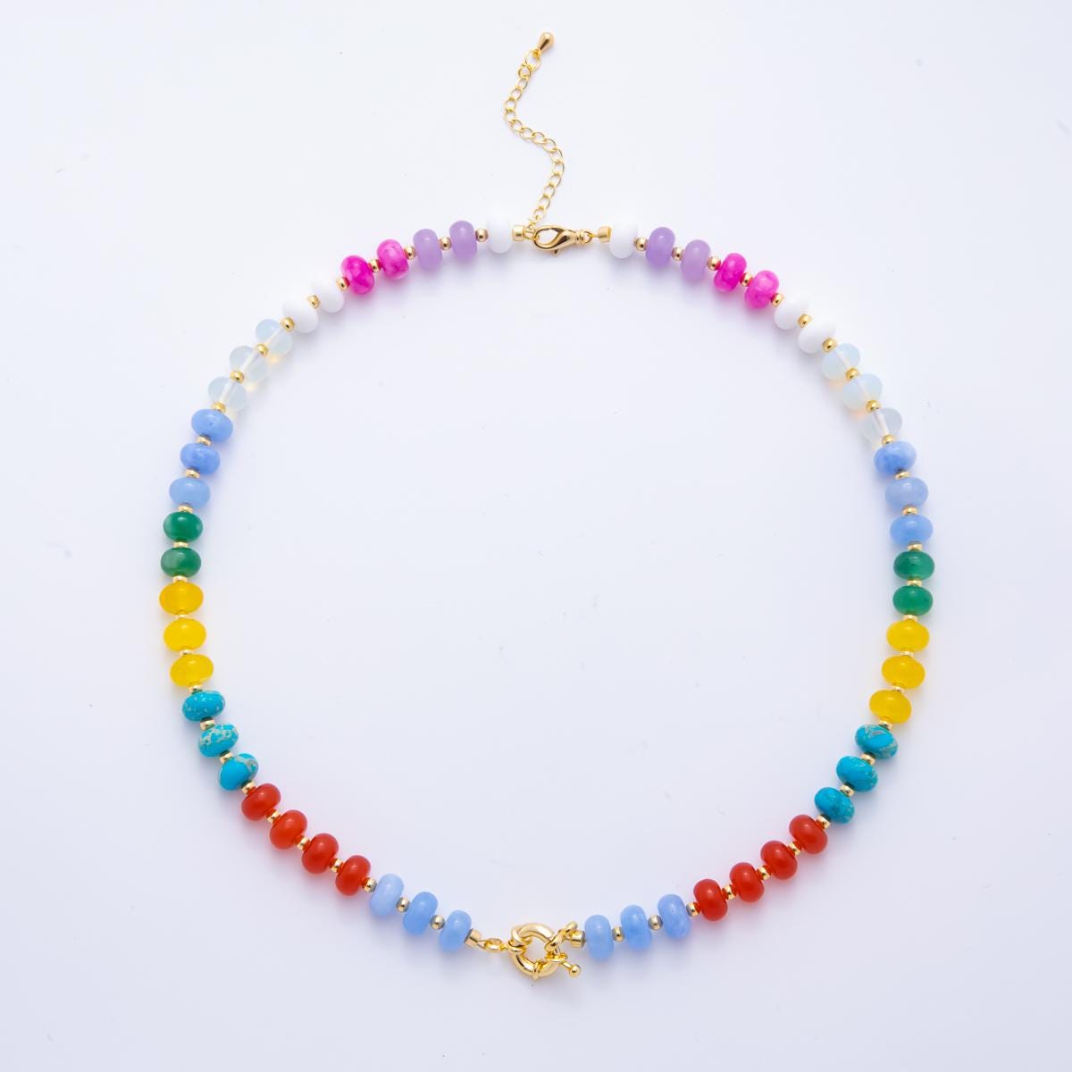 Colorful Candy Beaded handmade Gemstone Necklace Rondelle Bead Cluster 18k gold filled necklace With Sailor Clasp for Charm Holder | WA-3318