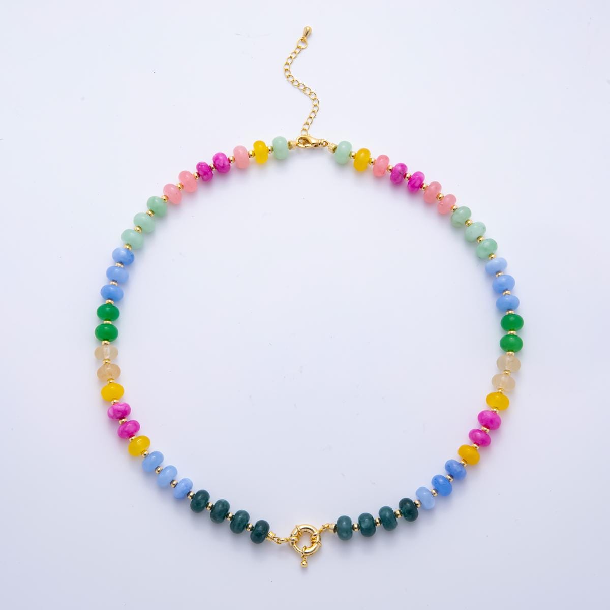 Colorful Candy Beaded handmade Gemstone Necklace Rondelle Bead Cluster 18k gold filled necklace With Sailor Clasp for Charm Holder | WA-3318