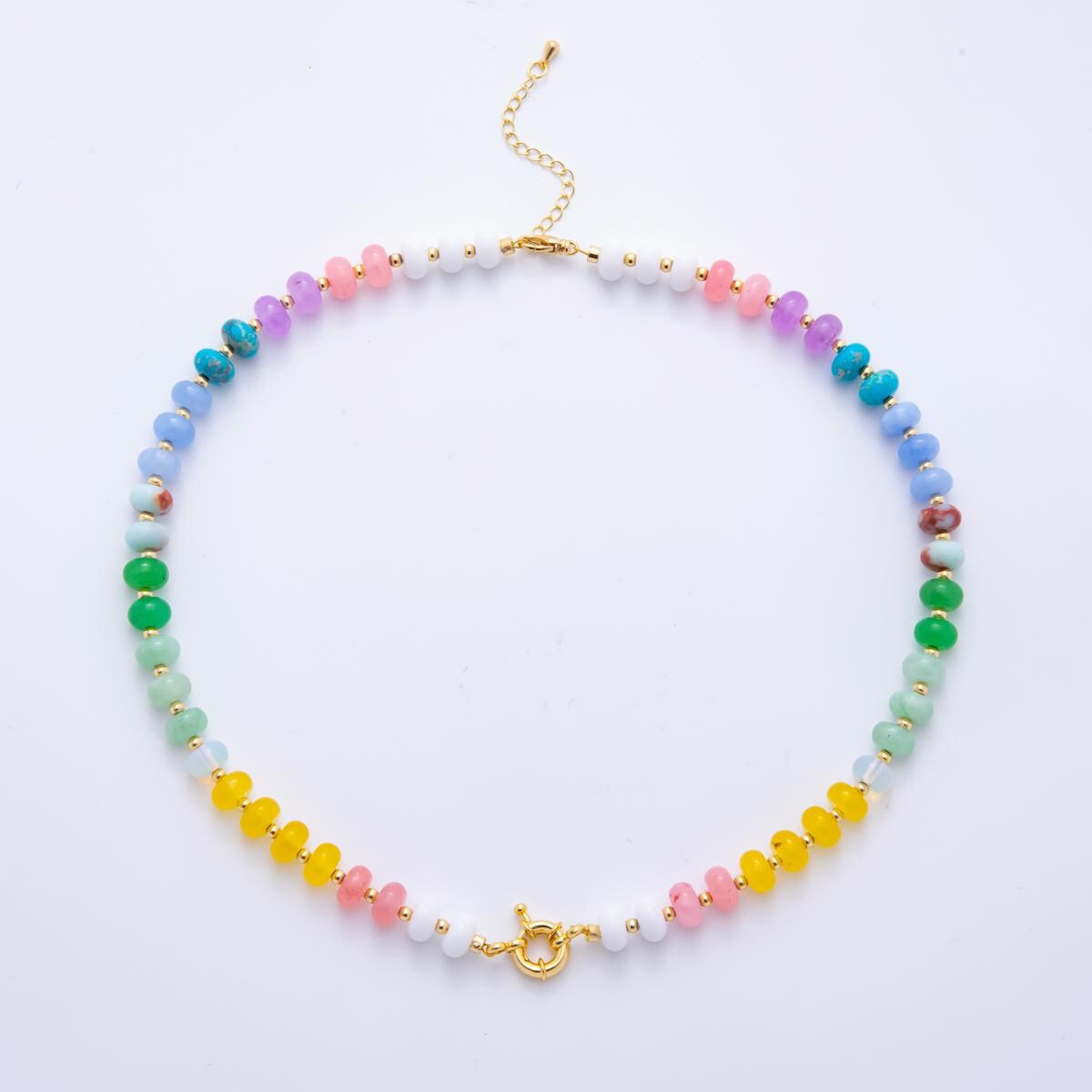 Colorful Candy Beaded handmade Gemstone Necklace Rondelle Bead Cluster 18k gold filled necklace With Sailor Clasp for Charm Holder | WA-3318