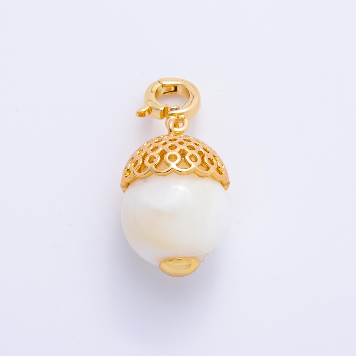 3D Dainty Pearl Brown Acorn Charm Wildlife Oak Tree Nut Pendant Fall Harvest Thanksgiving Jewelry Inspired AH-786