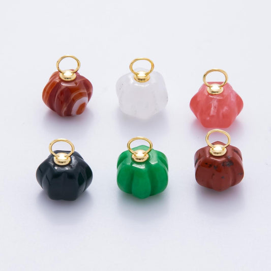 3D Pumpkin Shaped Gemstone Charm Natural Bead Gemstone Charm for Fall Thanksgiving Halloween Jewelry Inspired AH-836