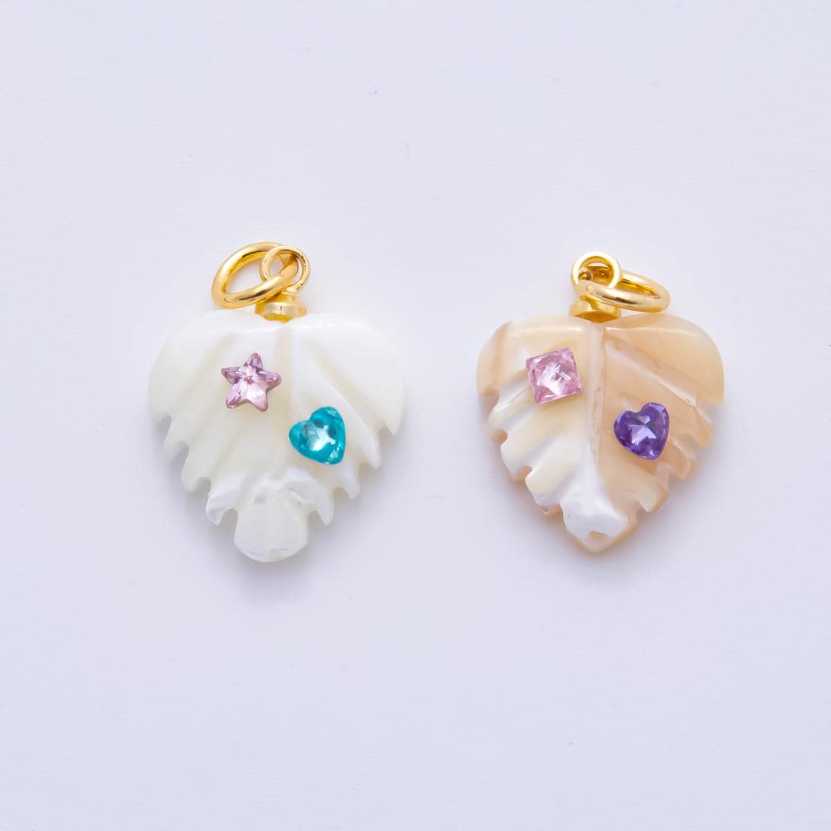 18k gold filled 14mm shell pearl heart nature monstera leaf pendant With CZ Stone | AF-833
