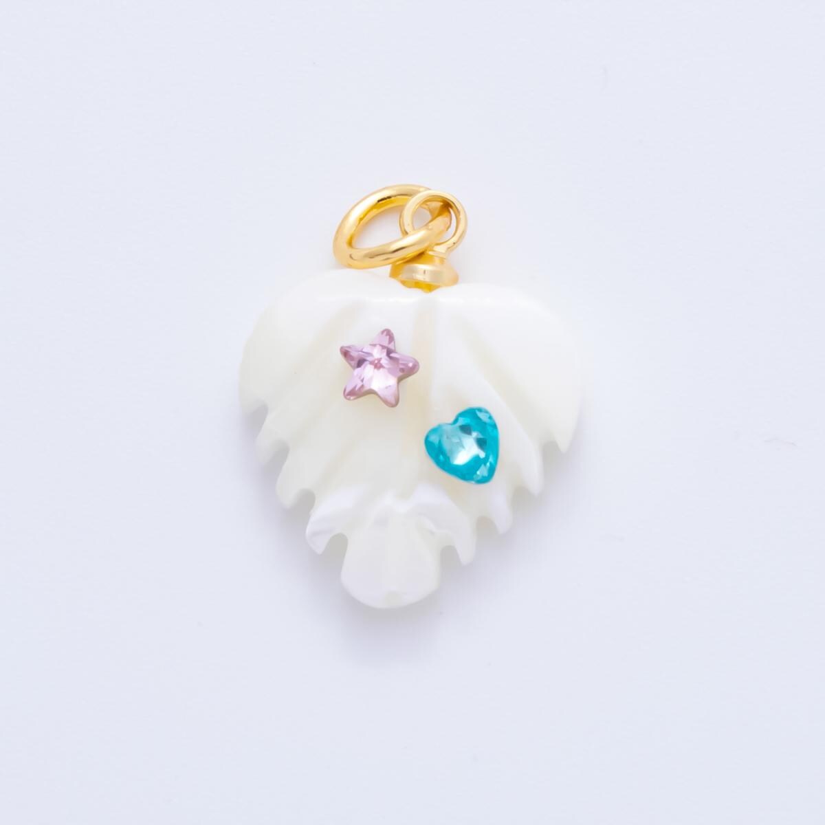 18k gold filled 14mm shell pearl heart nature monstera leaf pendant With CZ Stone | AF-833